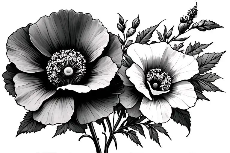 Poppy And Morning Glory Flowers