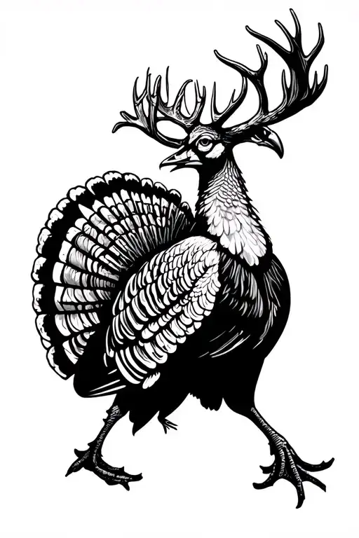 Strutting Turkey Fan With Whitetail Buck And Boat Silhouette