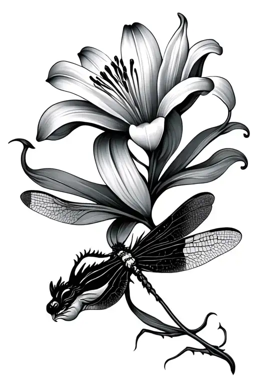 Lily Flower Dragon Fly