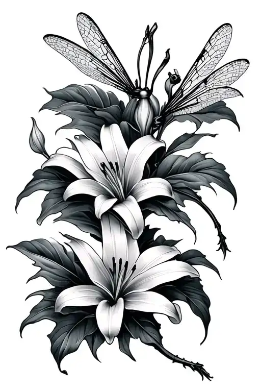 Simple Lily Flowers Dragon Fly