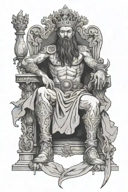 Askeladd Sitting In A Room Throne Holding A Head With Bodies Beneath His Feet In A Big Pile