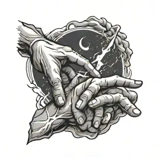 The Creation Of Adam With Lightening Bolts In Black And White