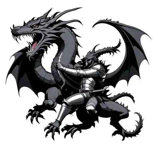 Minimalist Knight Fighting Dragon