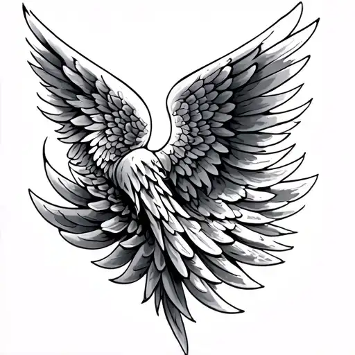 Full Left Side Back Tattoo Of An Angel Wing
