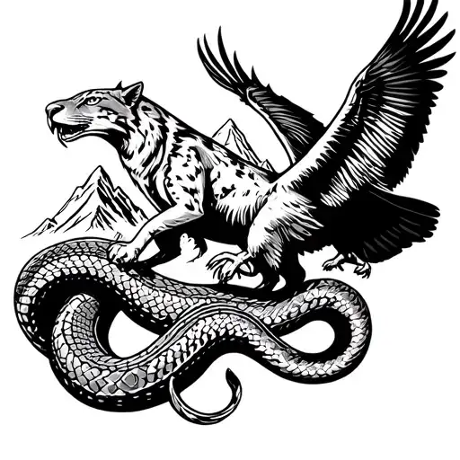 Mountain Outline As A Band With A Cougar Snake And Condor