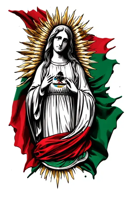 Virgin Mary Wearing Mexico Flag