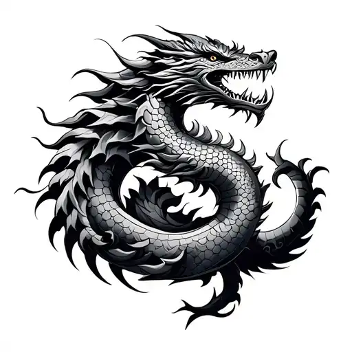 Maori Taniwha Wrapped Around Dragon