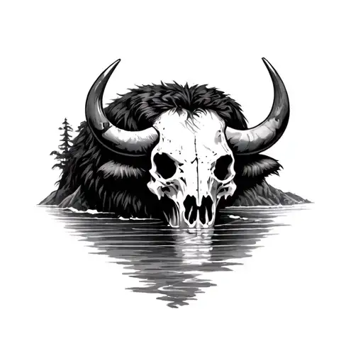 Bison Skull With River Surrounded