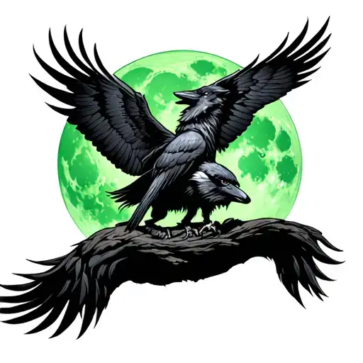 Wolf Riding A Raven In A Green Moon