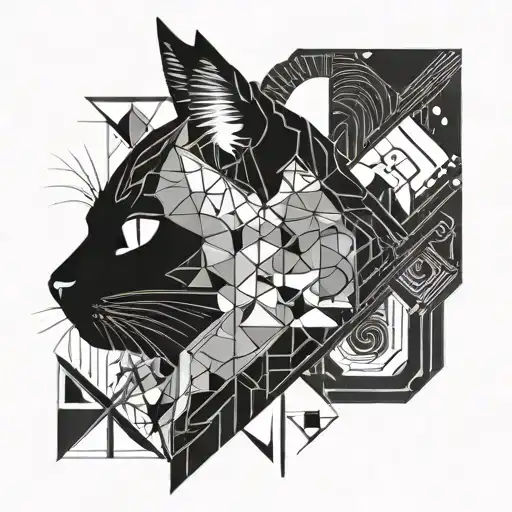 Black Cat And Geometric Design Incorporating Elements