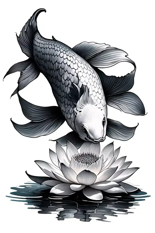 Koi Fish Lotus Flower Blooming