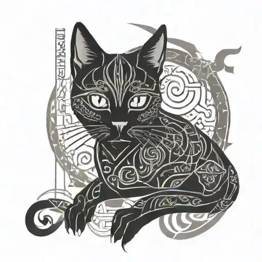 Black Cat With Baybayin Patterns And Geometric Design Incorporating