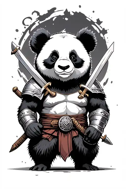 Muscular Samuri Panda Holding Swords And Wearing Armor