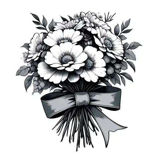 Flower Boquet Held Together By Ribbon