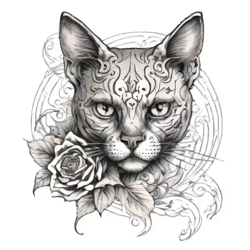 Skull Cat Nude Woman