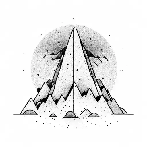 A Minimalist Design Of A Mountain Landscape With A Mortar Shell Embedded In One Of The Peaks