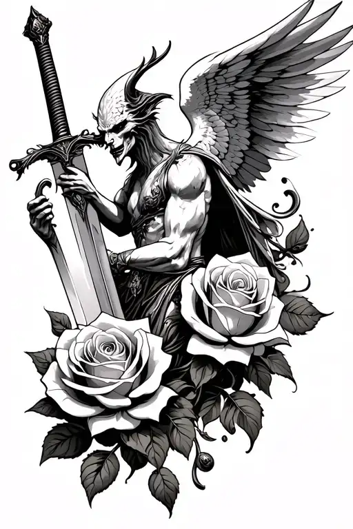 Angelic Demon Driving A Sword Through A Rose