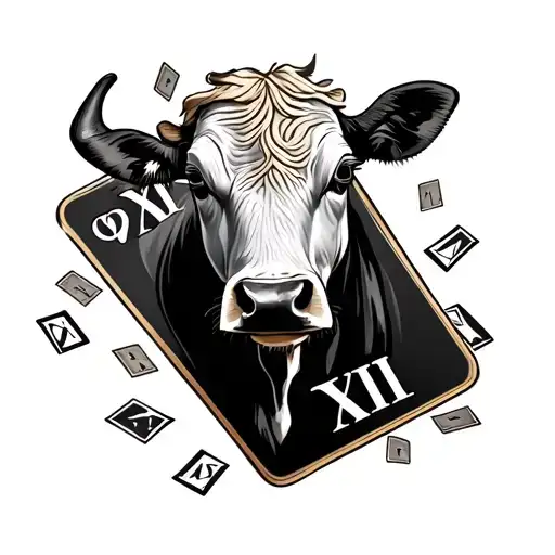 Cards Falling With Roman Numerals And Cow Tag With Nature