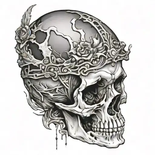 A Tattoo Of A Skull With A Broken Jaw And Just Black