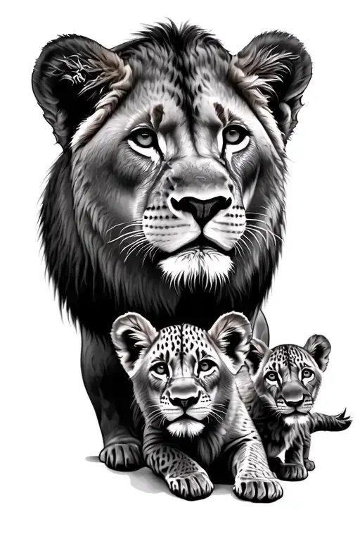 Lioness And 2 Cubs
