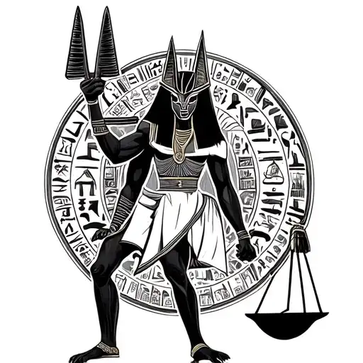 Anubis Holding A Scale And Surrounding Hieroglyphs