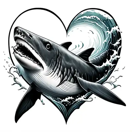 Whale Shark Swimming Therough A Heart With Waves Crashing