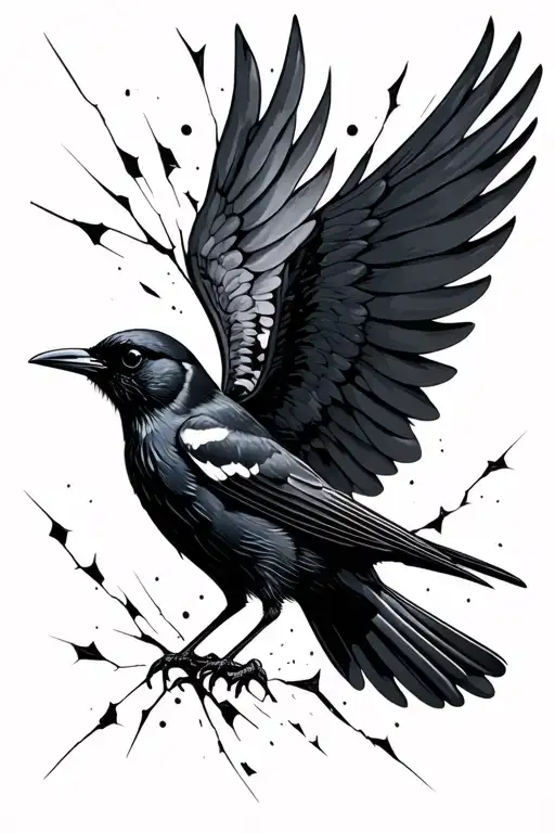 Blackbird With Wings Spread And Broken