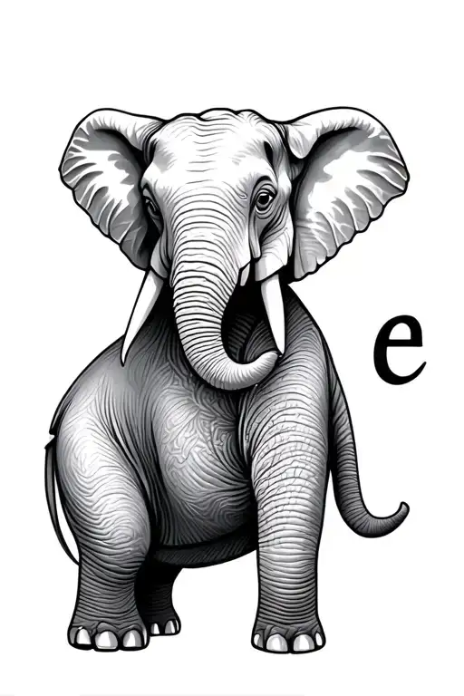 Fine Line Elephant With Small Lowercase E Next To It