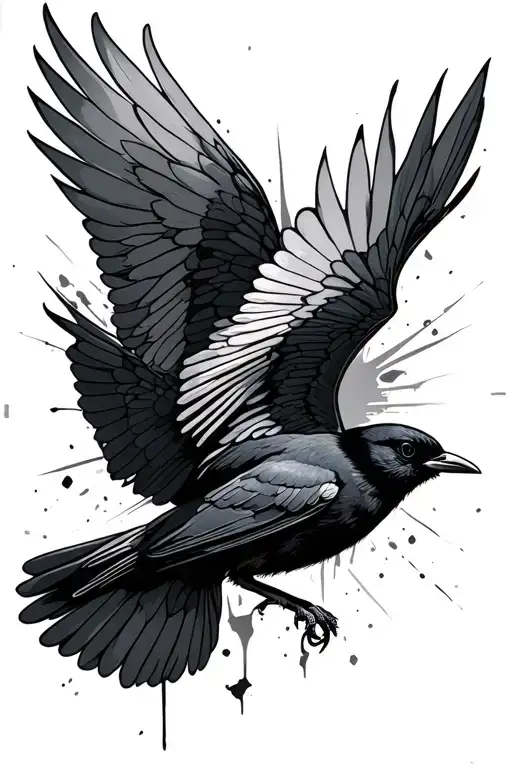 Blackbird Flying With Damaged Wings