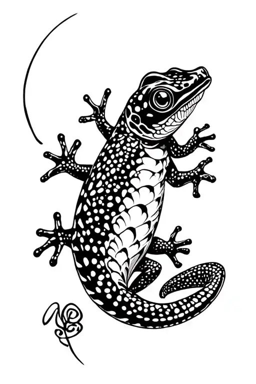 Abstract Black And White Gecko Tattoo Design