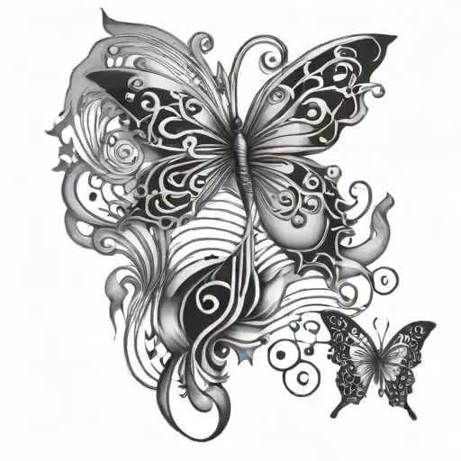 Half Butterfly Half Music Notes Floating