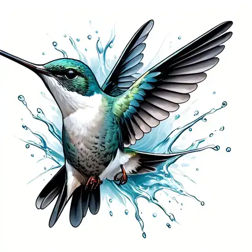 A Hummingbird In The Wing Beat Creates A Water Storm