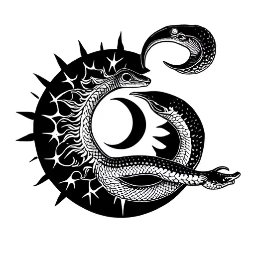 Generate Ai Tattoo For A Snake With The Sun And Moon In It