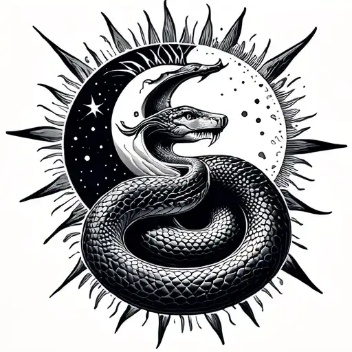 Generate Ai Tattoo For A Snake With The Sun And Moon In It