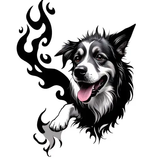 Flame Arm Tattoo With Dog