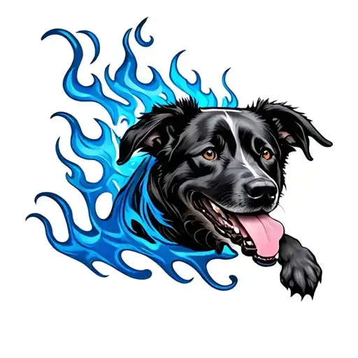 Flame Arm Tattoo With Blue Heeler