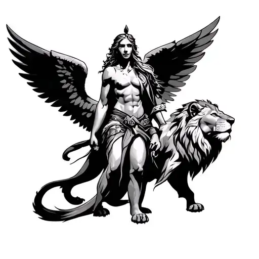 Warrior Angel With A Lion