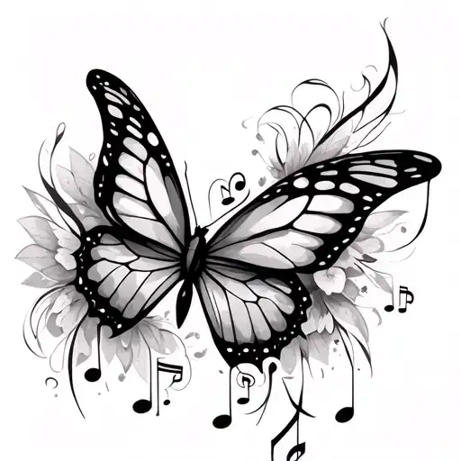 Music Note With Butterfly Wings Flying