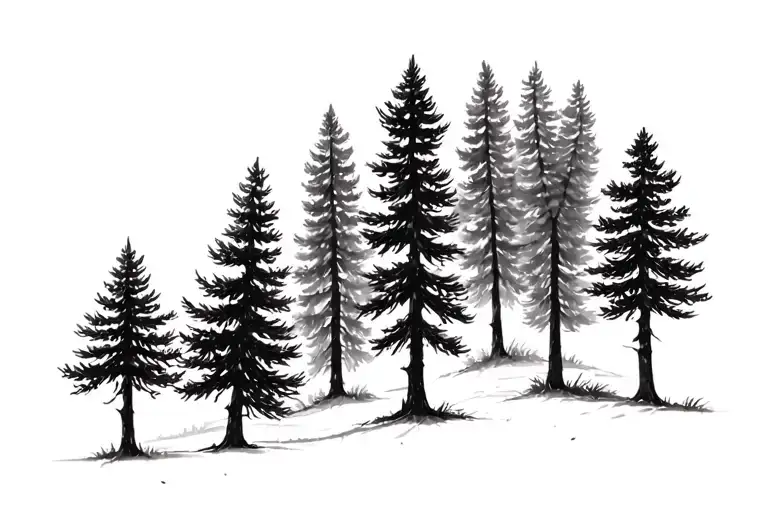 8 Pine Trees In A Row