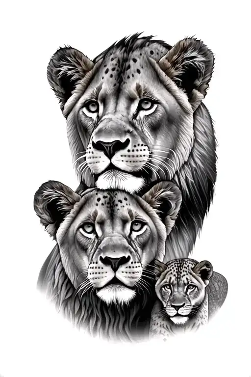 Lioness And Cubs Face Only