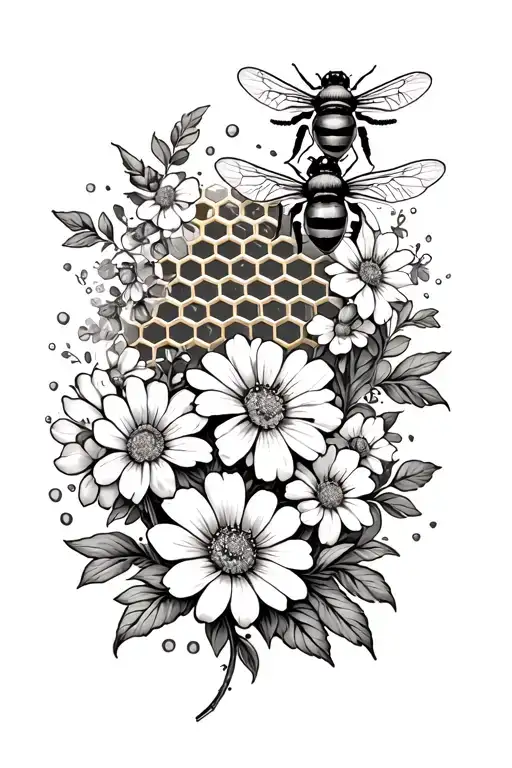 Honeycombs And Bees And Flowers