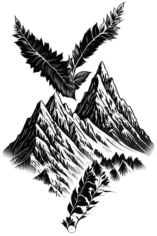 Mountain Range With Coca Leaves Blowing And Pachamama Spiral