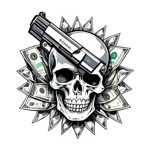 Diamonds Money Gun Pistol Skull