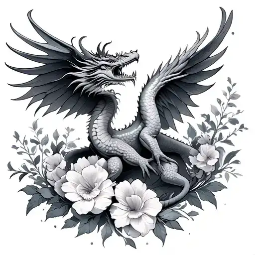Wingeddragon And Flowers