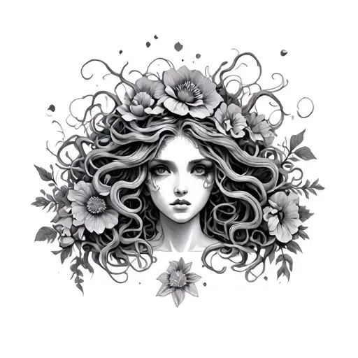 Medusa And Flowers Back Piece