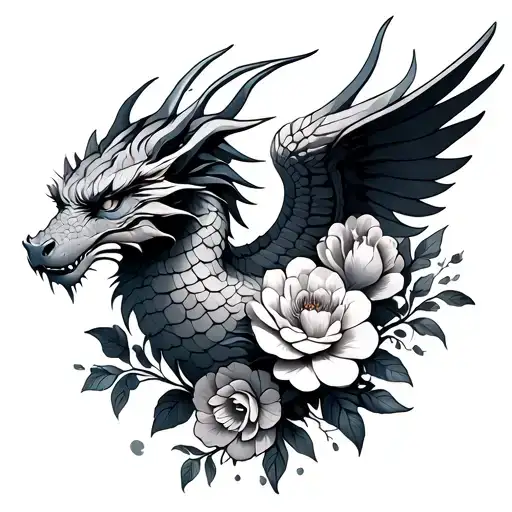 Wingeddragon And Flowers
