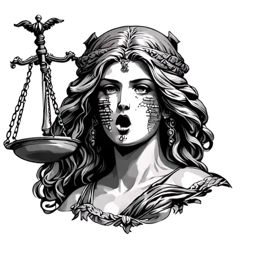 Lady Justice With Mouth Half Sewn Shut