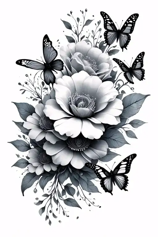 Suminagashi Tattoo With Flowers And Butterflies Flowing With The Piece