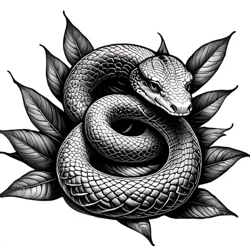 Kind Snake Made Up Of Coca Leaves Intertwined And Spiral Design