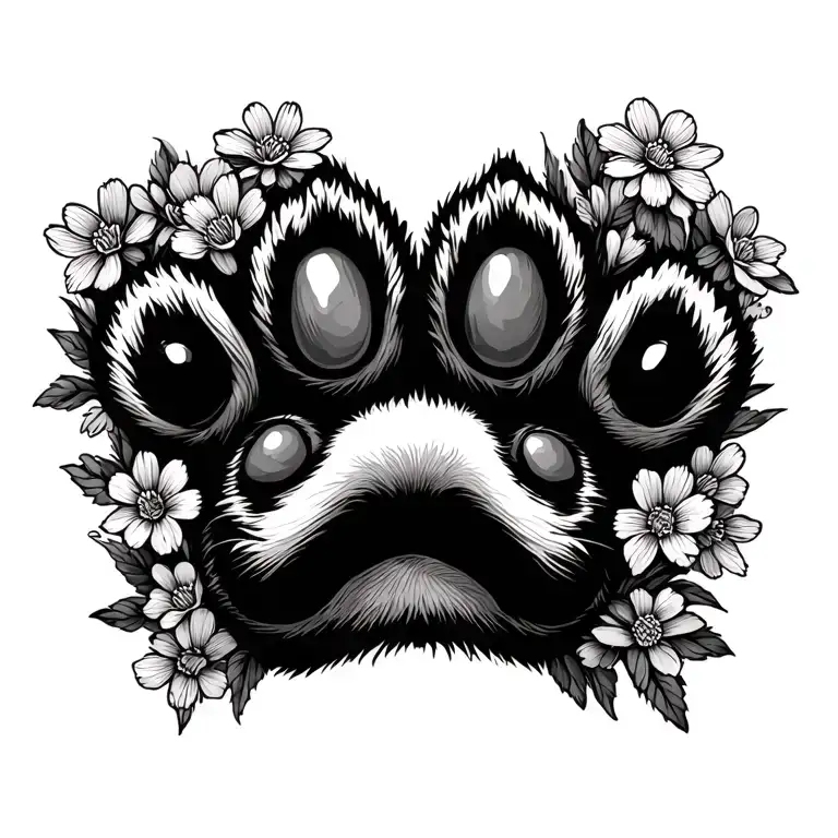 Ferret Paw Print Surrounded With Forget My Not Flowers